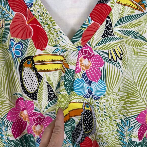 Tommy Bahama Shift Dress Tropical Toucan Linen Blend Sleeveless‎ Vacation Resort - Picture 3 of 9